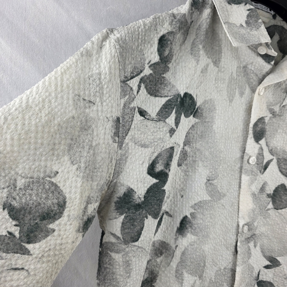 Zara Printed Seersucker Lightweight Buttondown Short Sleeve Shirt Sm I52 - Picture 4 of 6